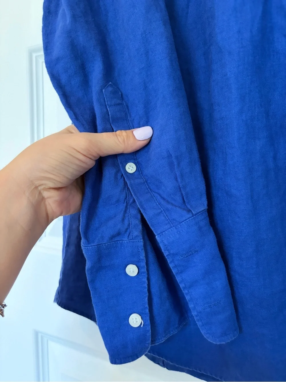 J. Crew Women's Royal Blue Button Down 100% Linen Shirt with Long Sleeves